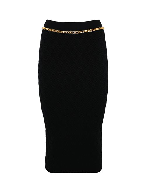 Gonna in maglia di viscosa a rombi con dettaglio gioiello Nero Elisabetta Franchi | GK20B56E2110